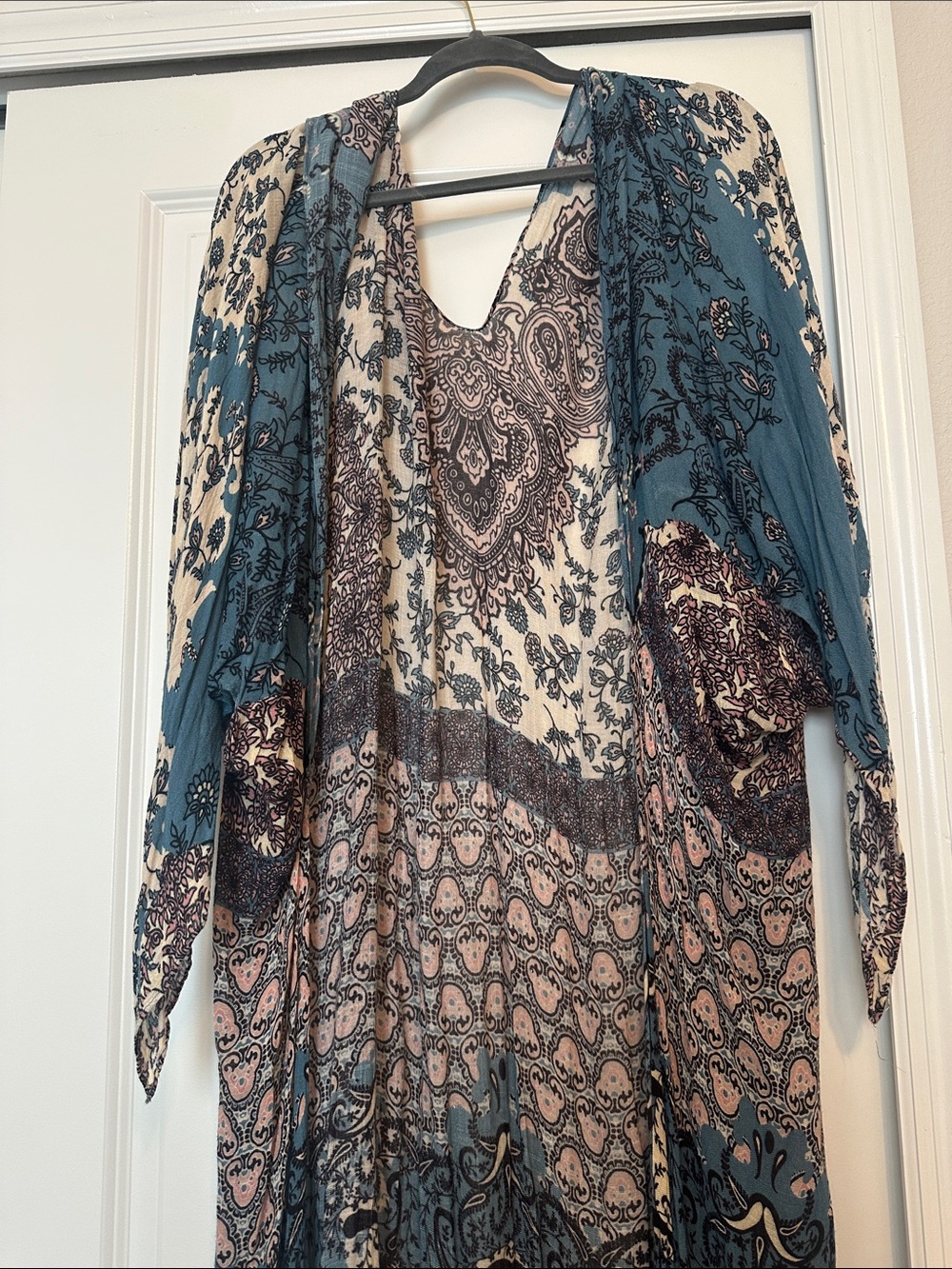 Boho Paisley V-Neck Tunic in Teal and Cream